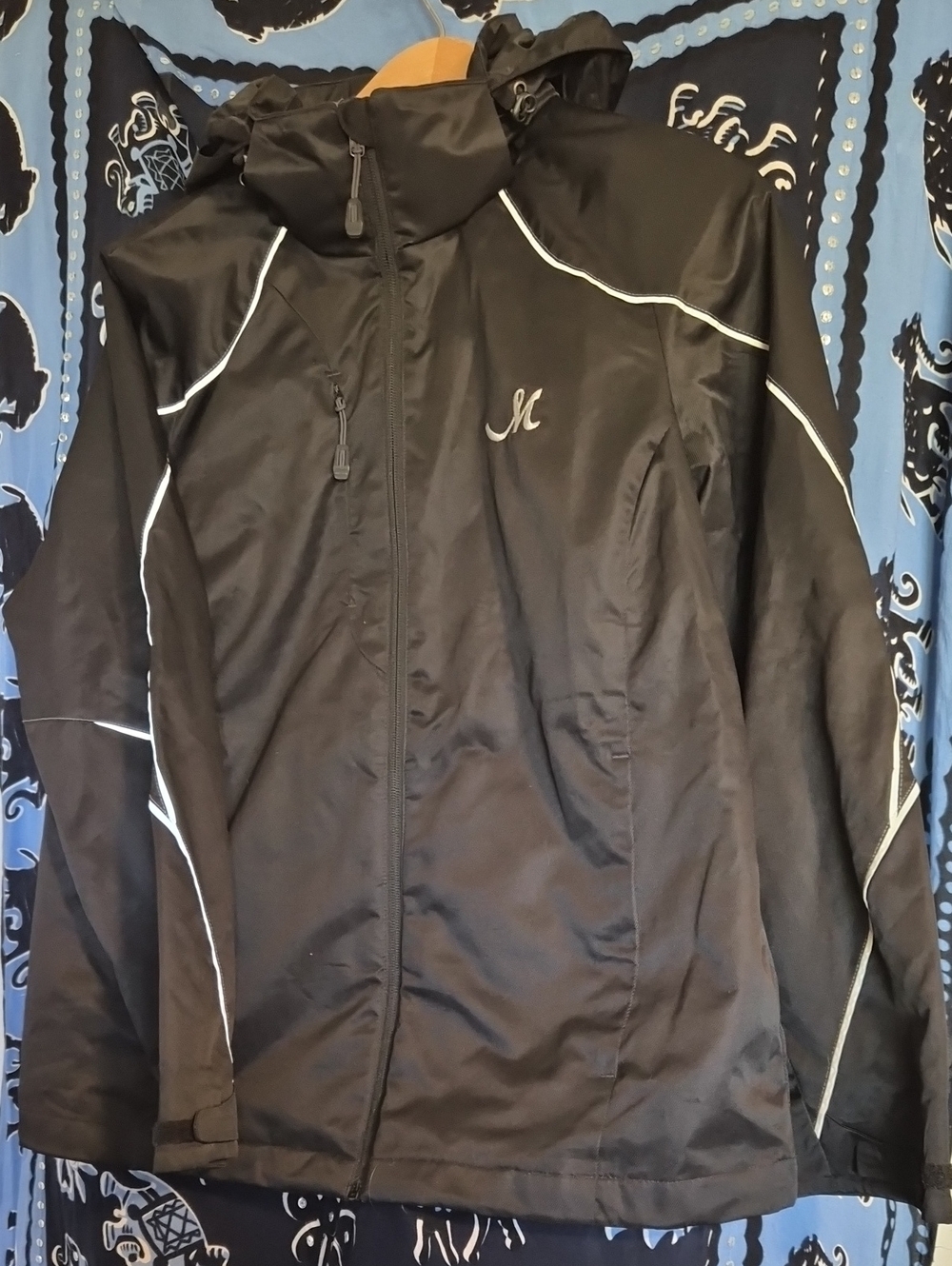 Women's Black Hooded Shell Jacket with Reflective Piping